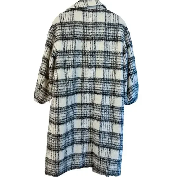 Zara NEW Oversized Wool Ivory and Black Plaid Coat Jacket